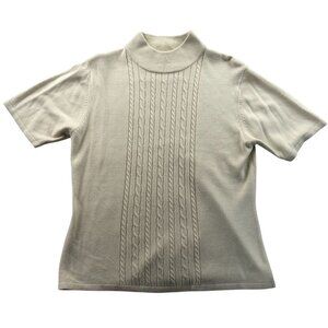 N Touch Womens Sweater Medium Cream Short Sleeve Mock Neck Cable Knit Pullover